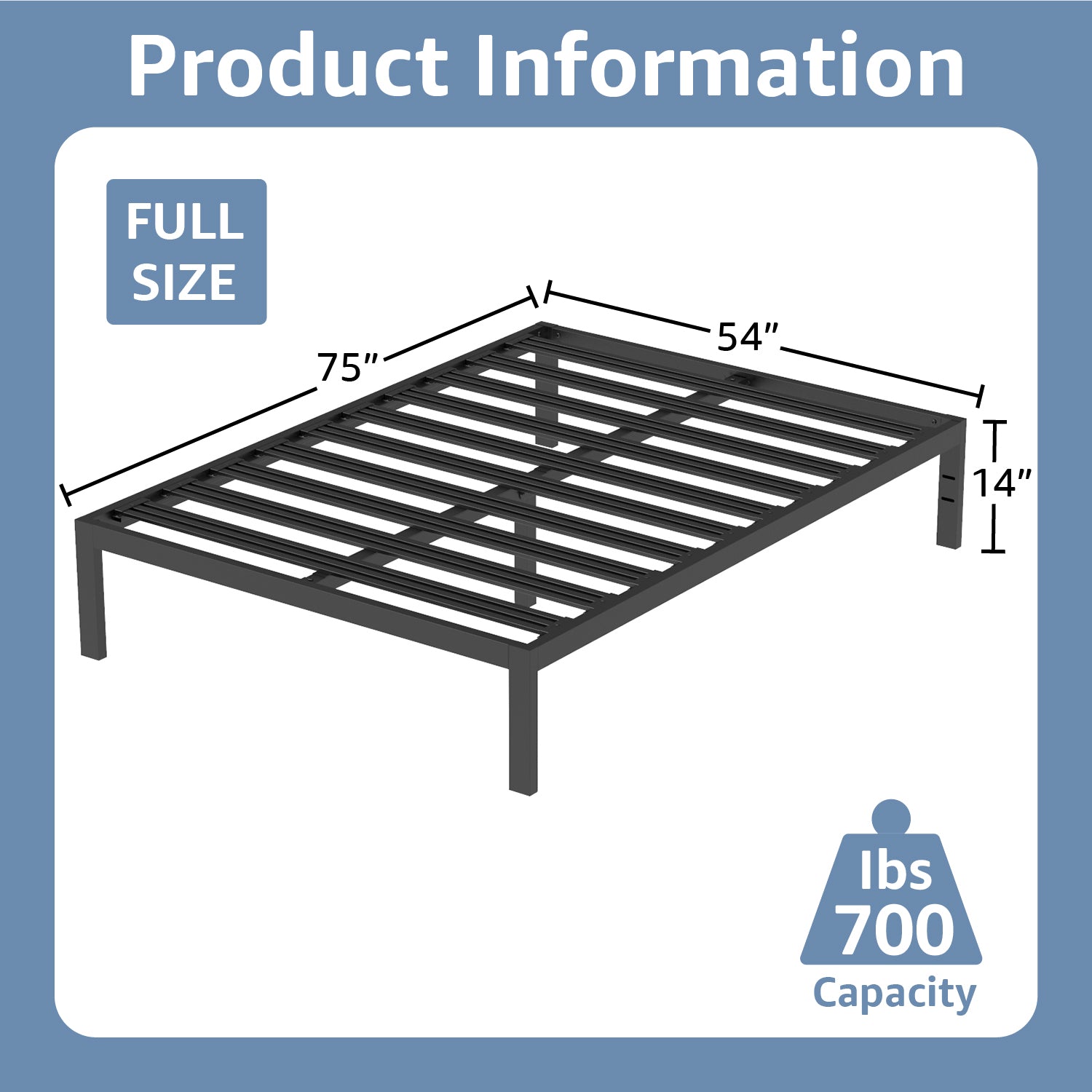 14" Heavy Duty Foundation Bedframe Wide Metal Slat Deluxe Mattress Support Bed Frame Base C Black