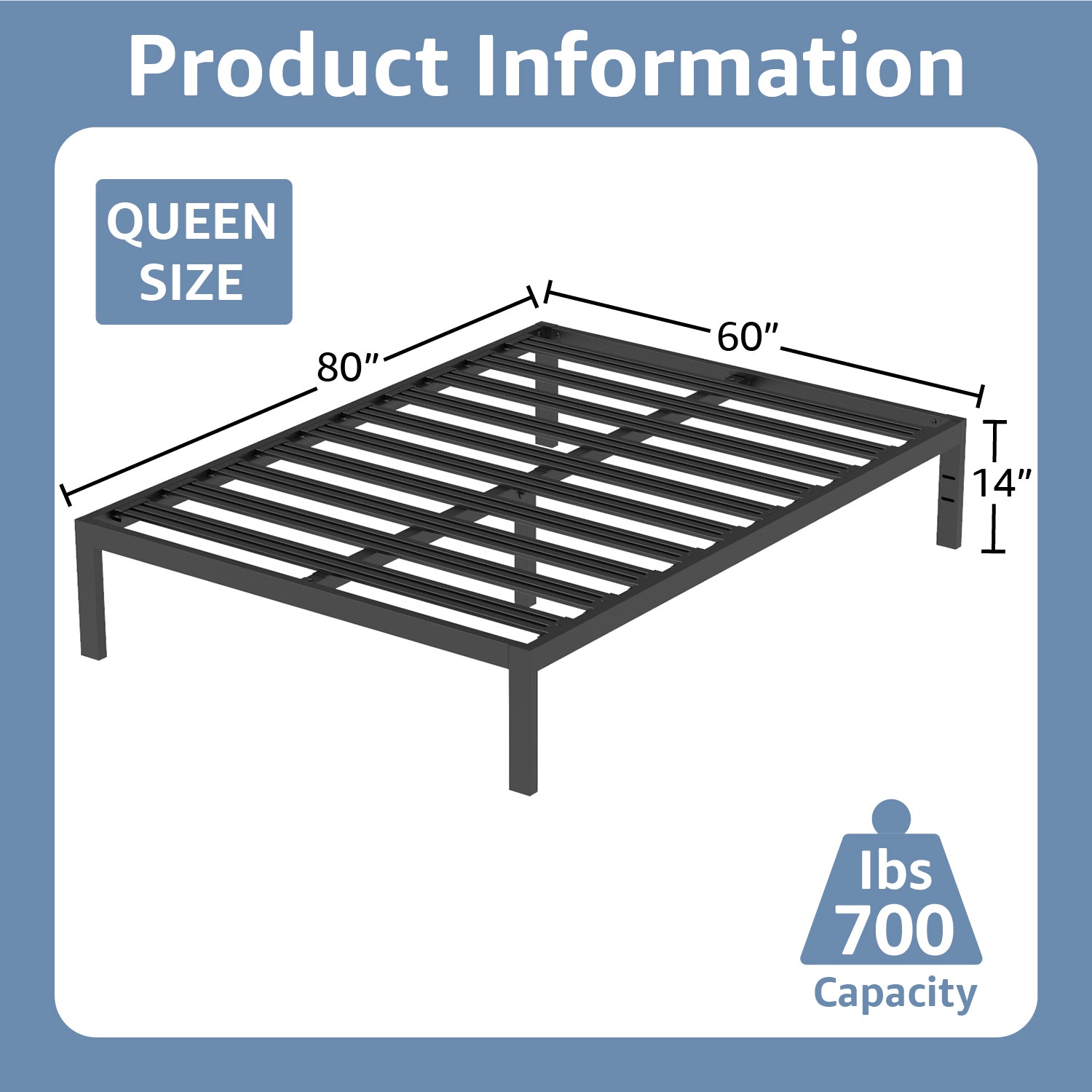 14" Heavy Duty Foundation Bedframe Wide Metal Slat Deluxe Mattress Support Bed Frame Base C Black