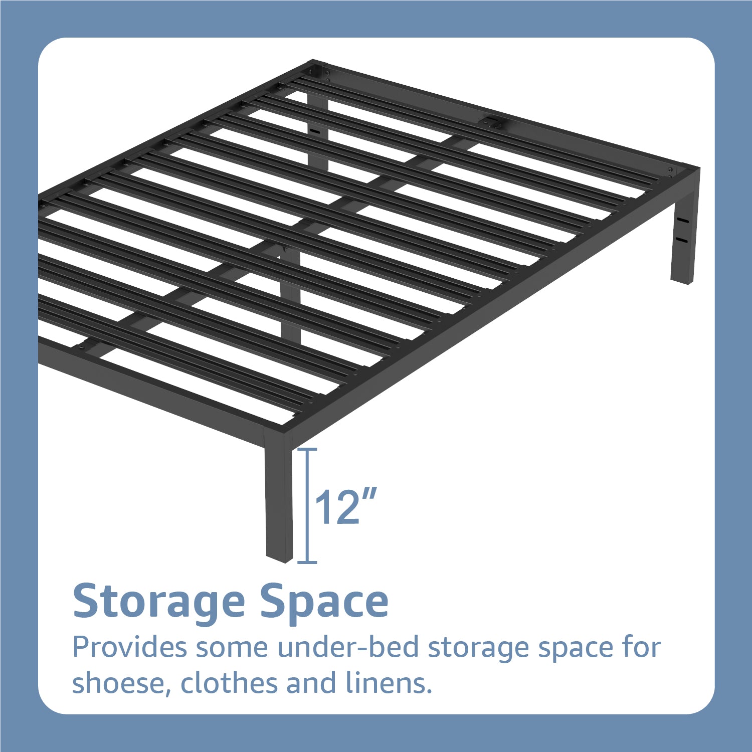 14" Heavy Duty Foundation Bedframe Wide Metal Slat Deluxe Mattress Support Bed Frame Base C Black