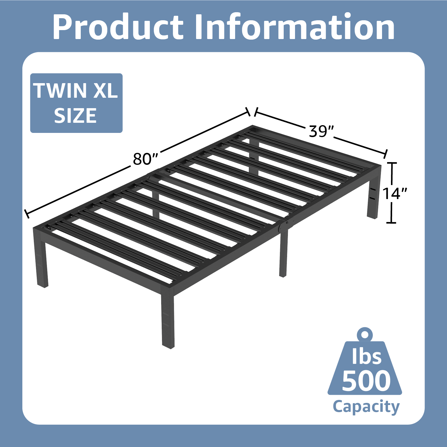 VENI 14" Heavy Duty Foundation Bedframe Wide Metal Slat Deluxe Mattress Support Bed Frame Base E Black