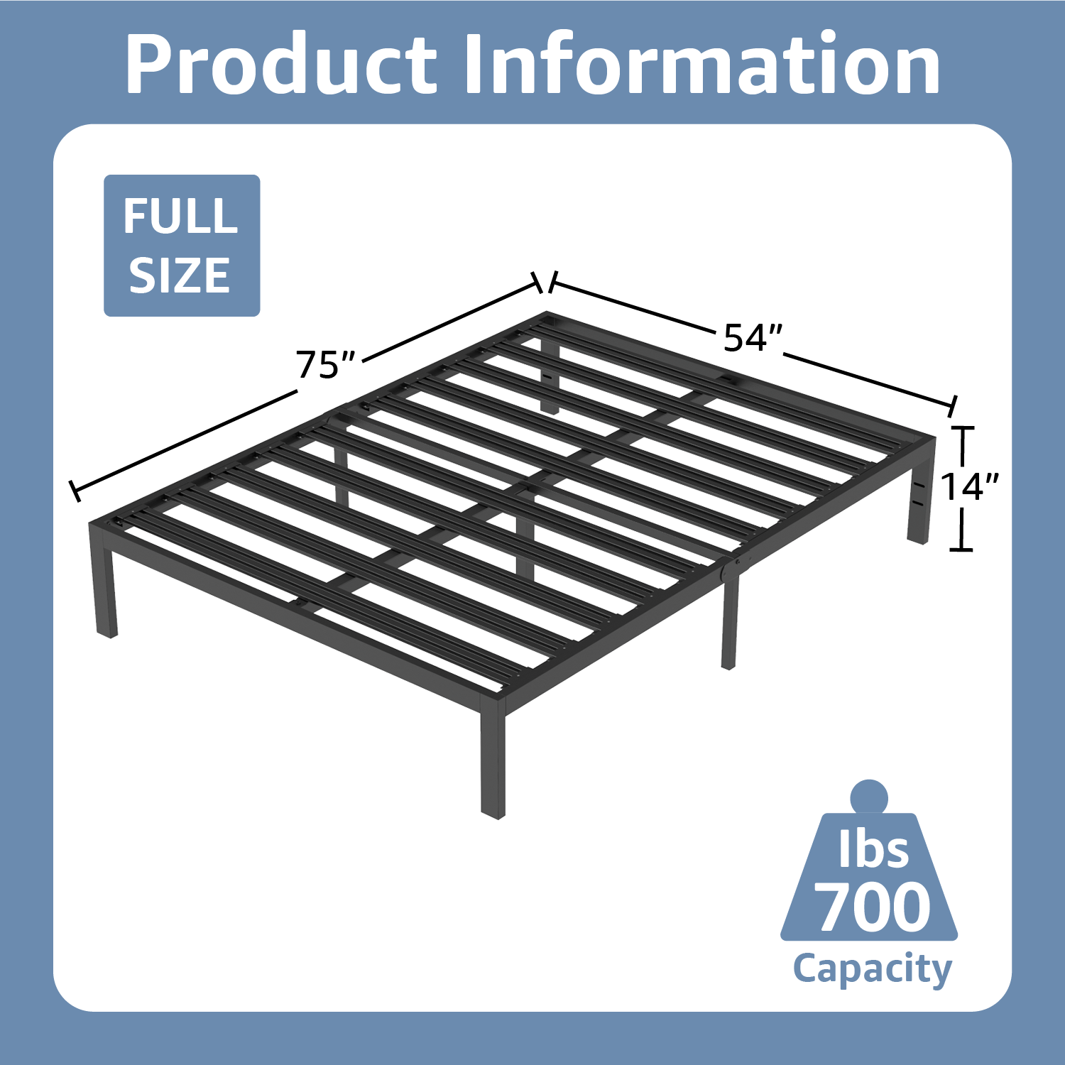 VENI 14" Heavy Duty Foundation Bedframe Wide Metal Slat Deluxe Mattress Support Bed Frame Base E Black