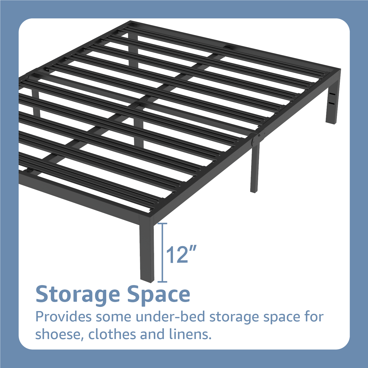 VENI 14" Heavy Duty Foundation Bedframe Wide Metal Slat Deluxe Mattress Support Bed Frame Base E Black