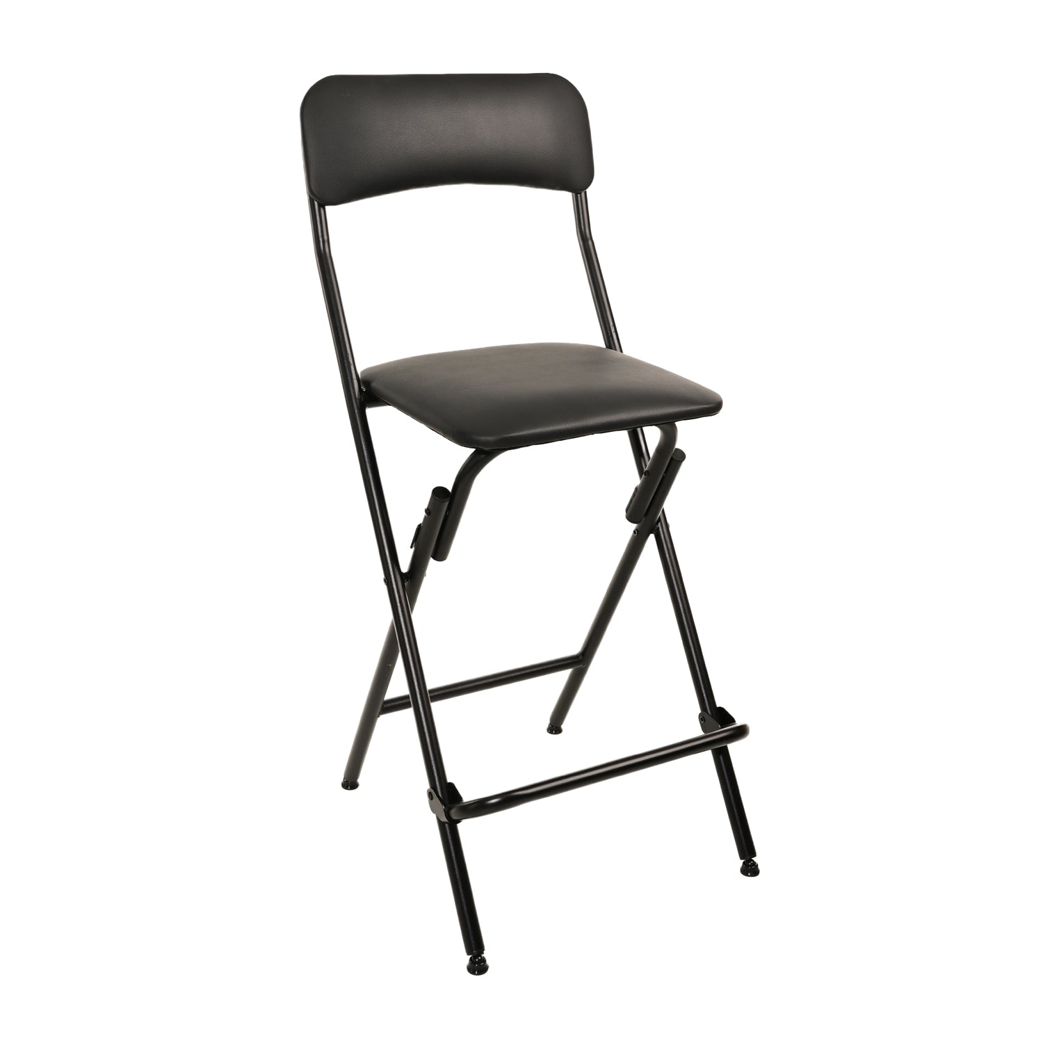 Folding Bar Stool with Backrest,25 Inch Leather Padded Counter Height Foldable Stool,Tall Folding Stool Chair for Gardening Kitchen Shop Cafe, Black (2 Pack)