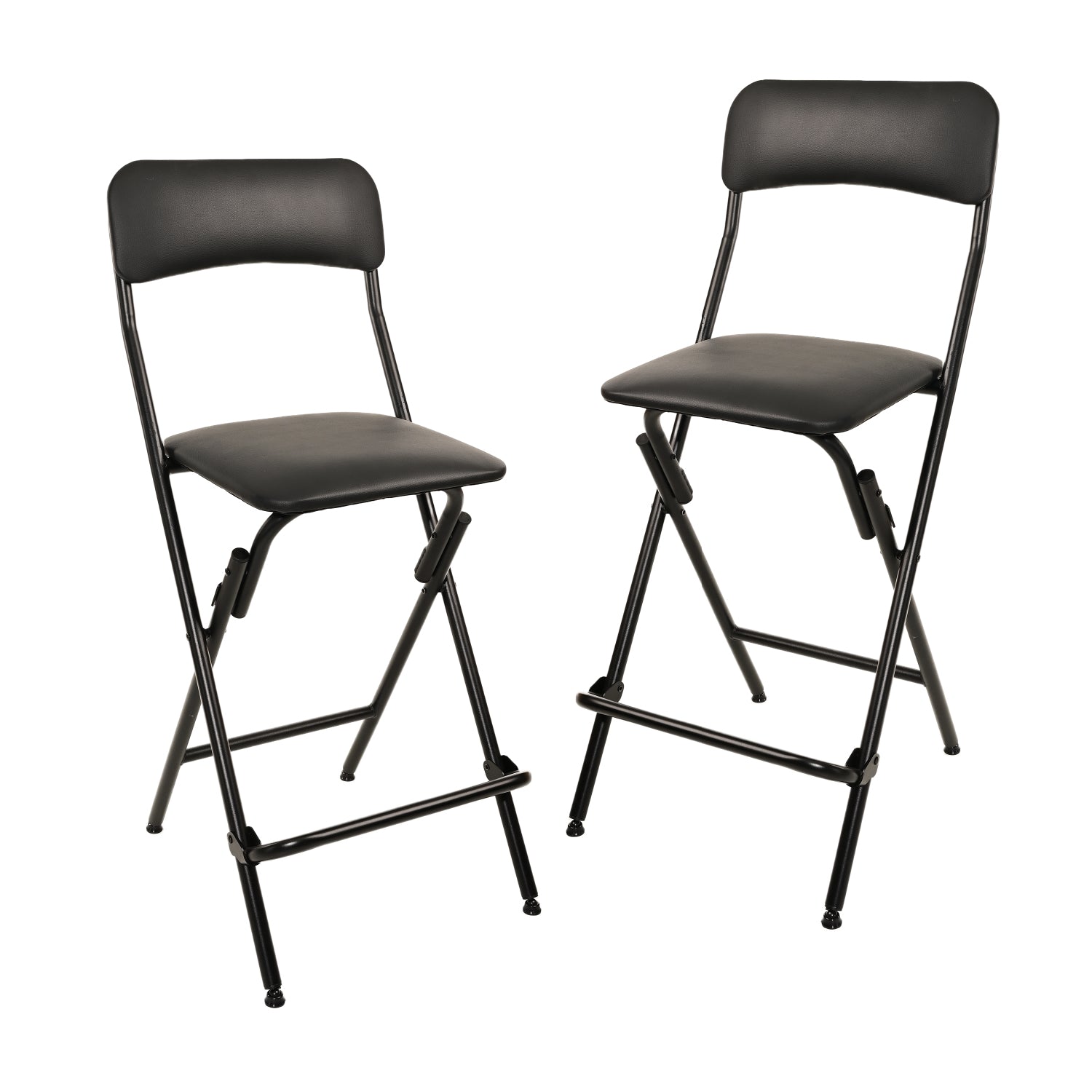 Folding Bar Stool with Backrest,25 Inch Leather Padded Counter Height Foldable Stool,Tall Folding Stool Chair for Gardening Kitchen Shop Cafe, Black (2 Pack)