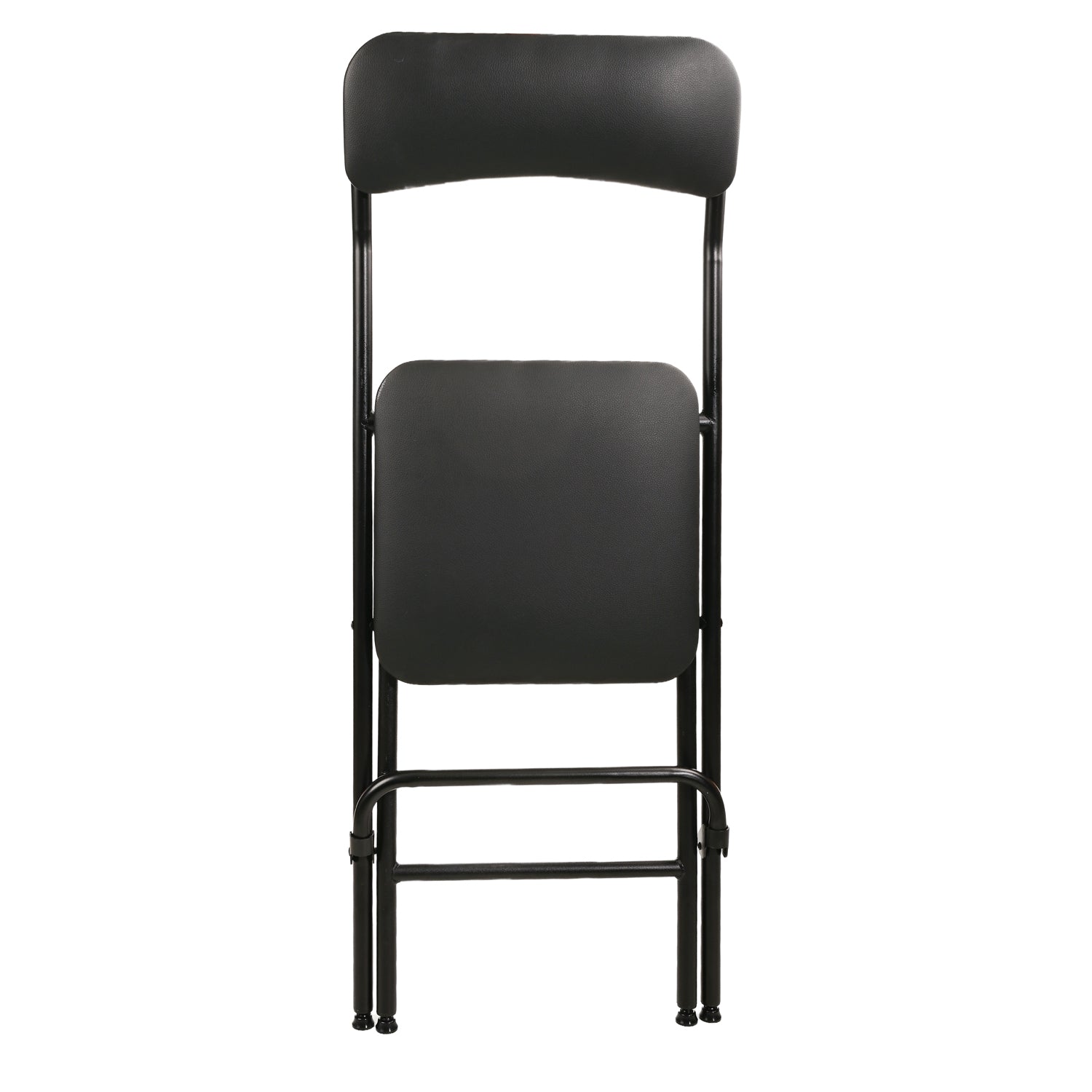 Folding Bar Stool with Backrest,25 Inch Leather Padded Counter Height Foldable Stool,Tall Folding Stool Chair for Gardening Kitchen Shop Cafe, Black (2 Pack)