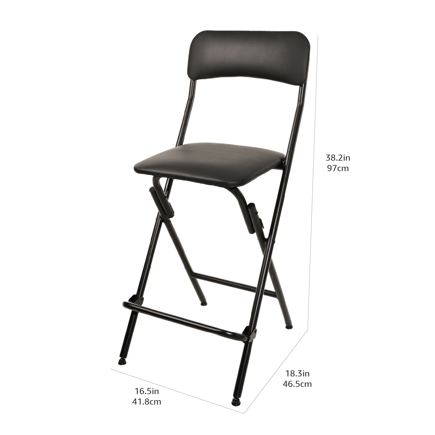 Folding Bar Stool with Backrest,25 Inch Leather Padded Counter Height Foldable Stool,Tall Folding Stool Chair for Gardening Kitchen Shop Cafe, Black (2 Pack)