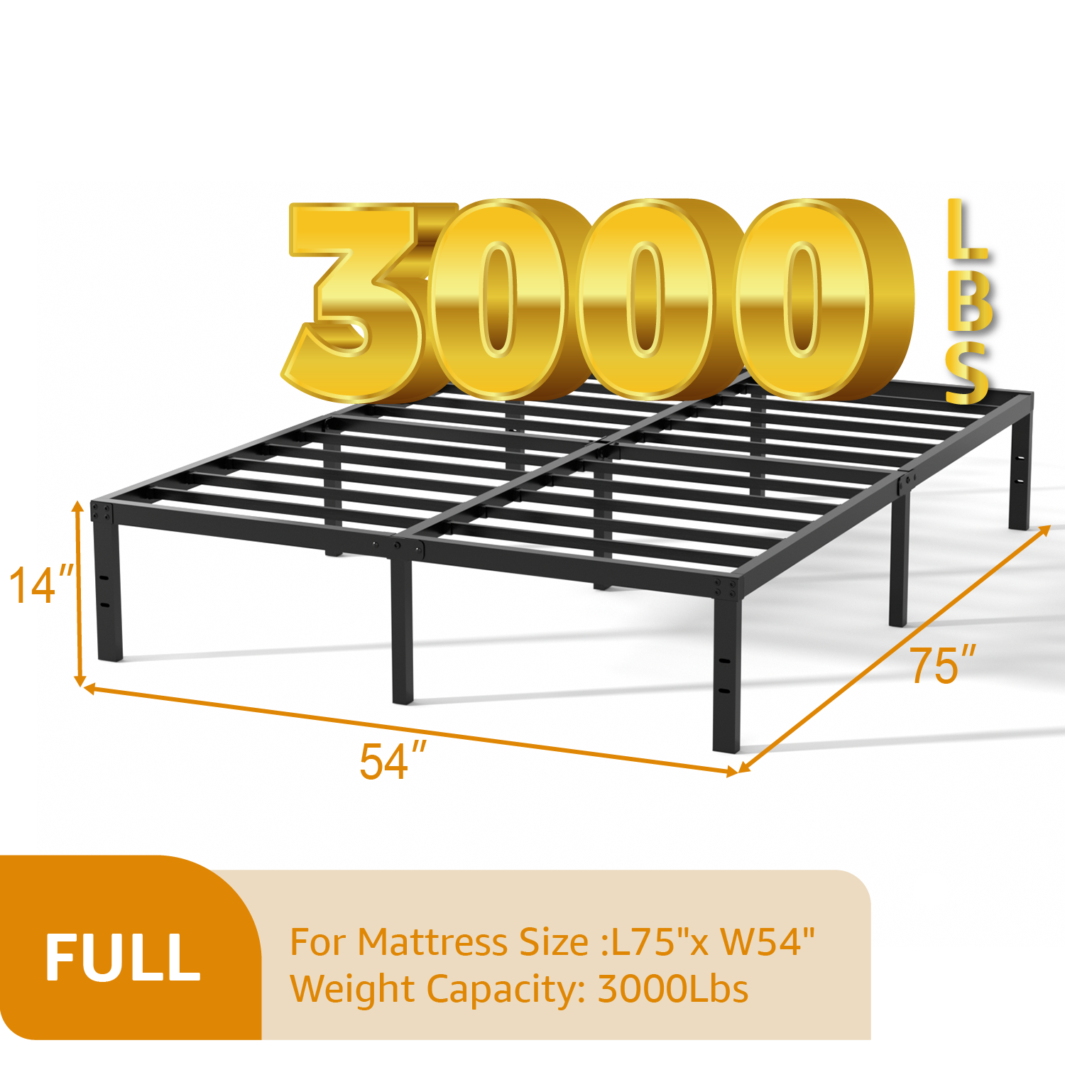 16 Inch Bed Frame, Metal Platform Bed Frame with Steel Slats, Storage Space Under Frame, Easy to Assemble, No Box Spring Needed