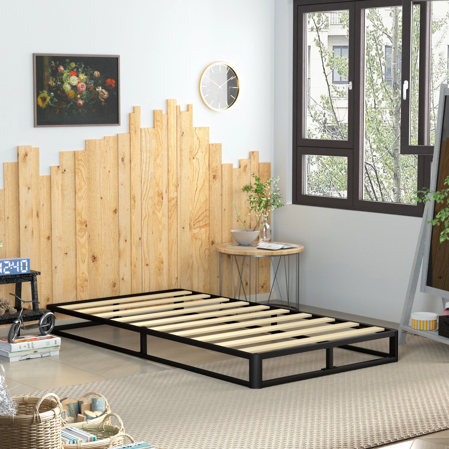 6 Inch Queen Bed Frame Heavy Duty Wood Slat, Metal Platform Bed Frame with Round Corner Legs,No Box Spring Needed, Easy Assembly (Quee)
