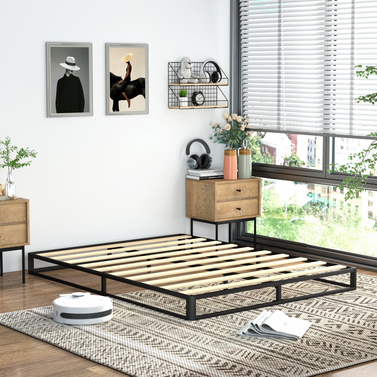 6 Inch Queen Bed Frame Heavy Duty Wood Slat, Metal Platform Bed Frame with Round Corner Legs,No Box Spring Needed, Easy Assembly (Quee)