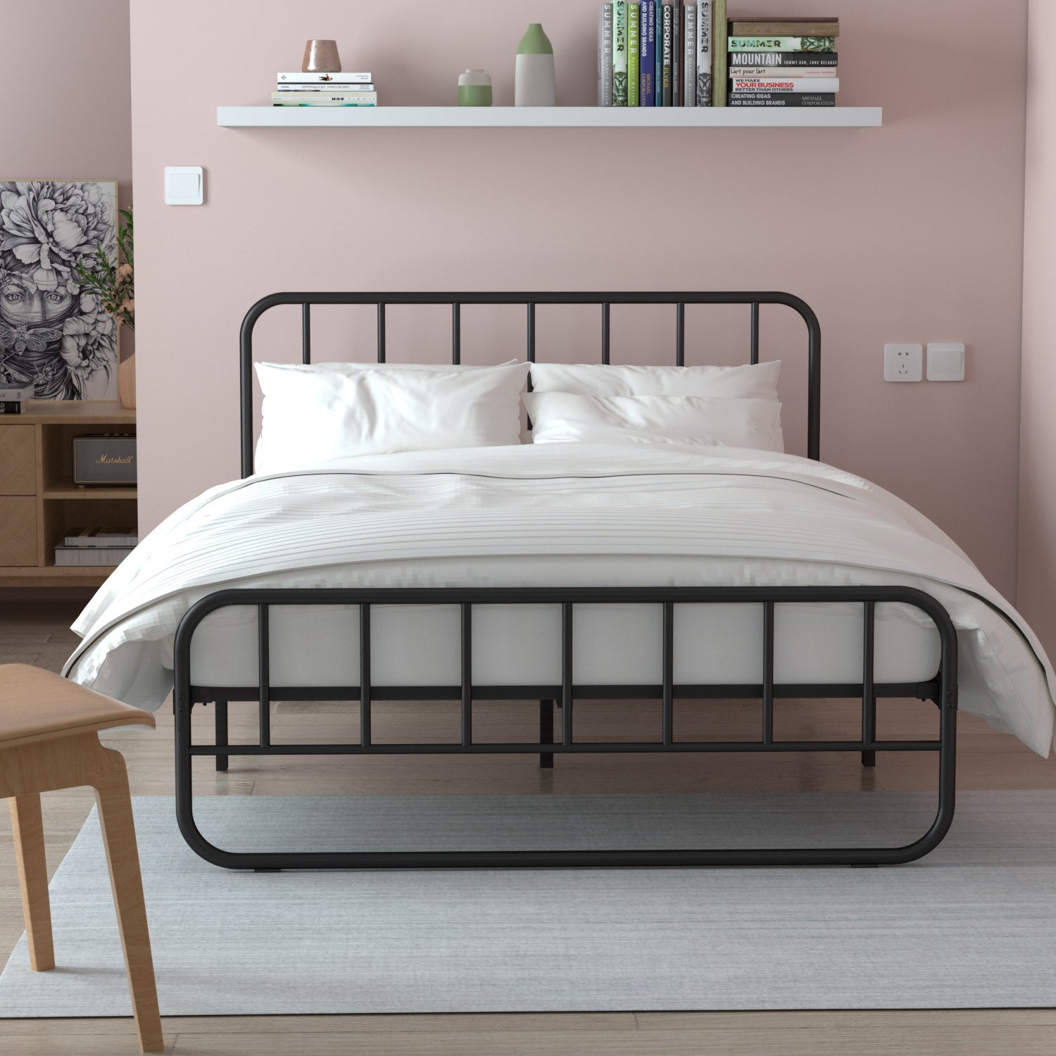 VENI Metal Bed Frame with Headboard Easy to Assemble