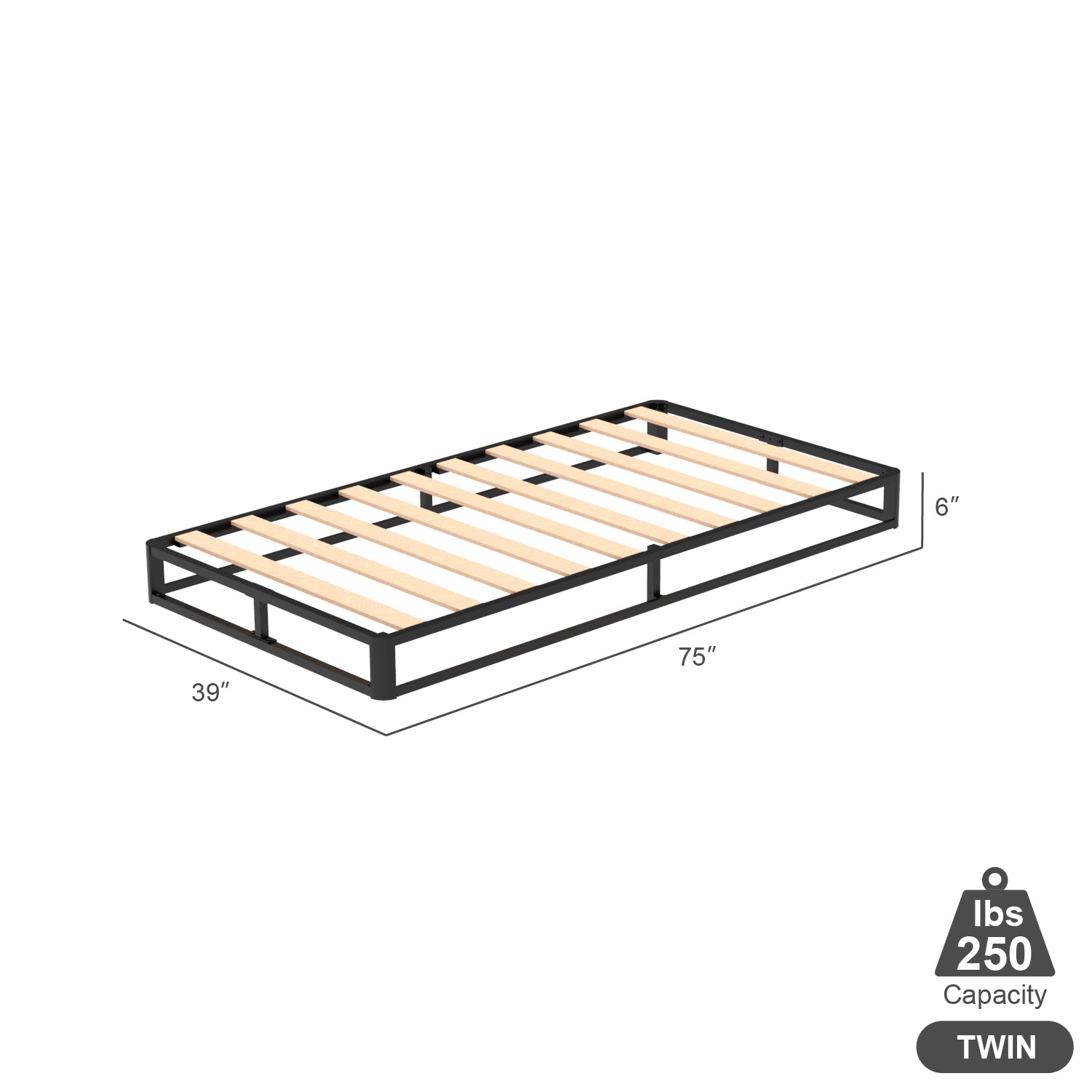 6 Inch Queen Bed Frame Heavy Duty Wood Slat, Metal Platform Bed Frame with Round Corner Legs,No Box Spring Needed, Easy Assembly (Quee)