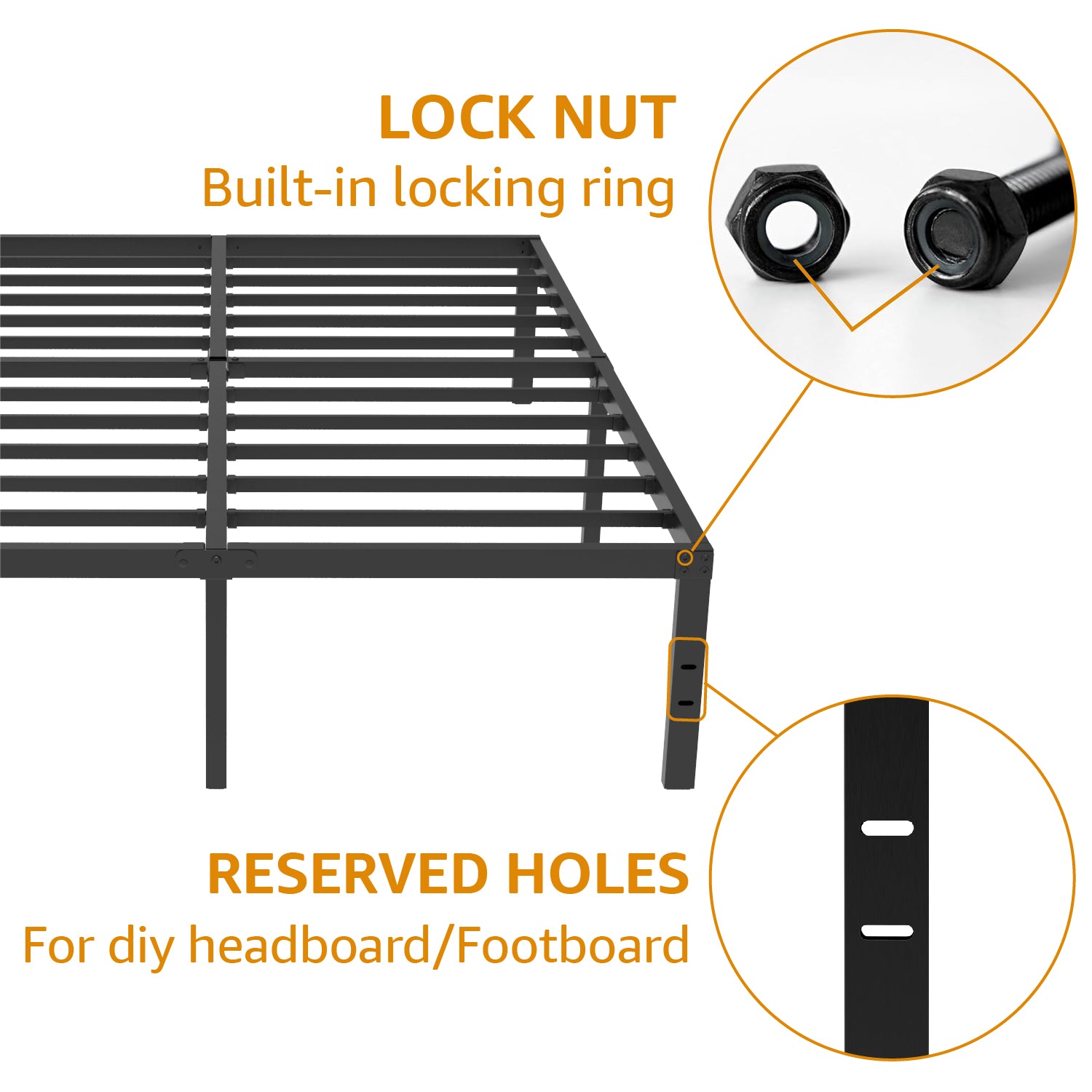 16 Inch Bed Frame, Metal Platform Bed Frame with Steel Slats, Storage Space Under Frame, Easy to Assemble, No Box Spring Needed