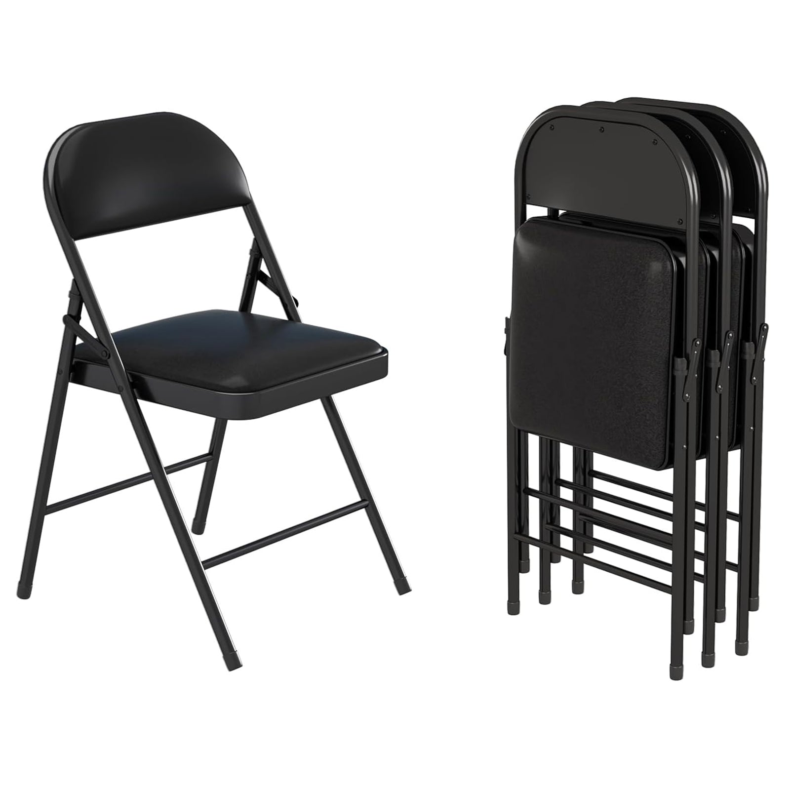 VENI HOME 500 lbs, 1 second fold, 4 pack black, upholstered folding chair with padded seat, metal folding chair