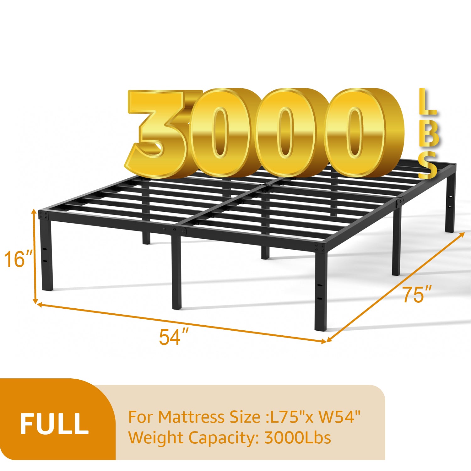 16 Inch Bed Frame, Metal Platform Bed Frame with Steel Slats, Storage Space Under Frame, Easy to Assemble, No Box Spring Needed