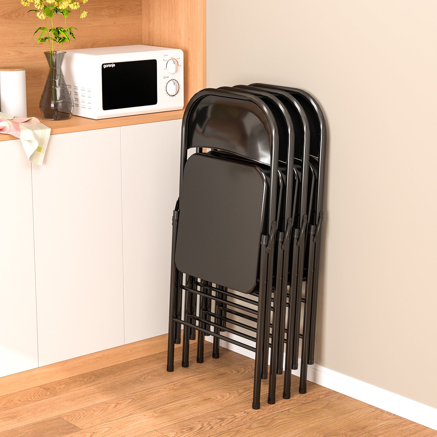 VENI Tall Black&White Iron Frame Folding Bar Chair