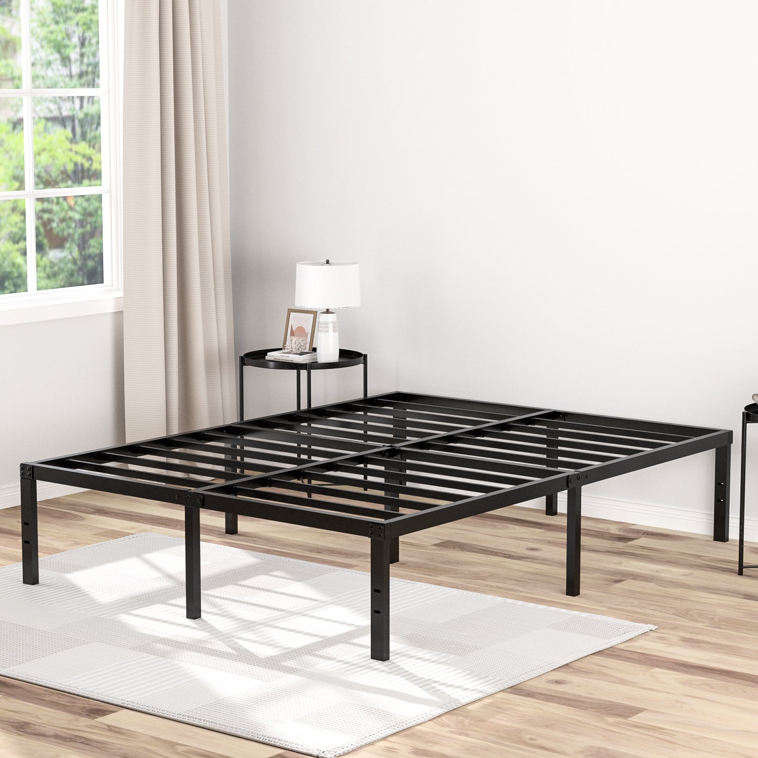 16 Inch Bed Frame, Metal Platform Bed Frame with Steel Slats, Storage Space Under Frame, Easy to Assemble, No Box Spring Needed