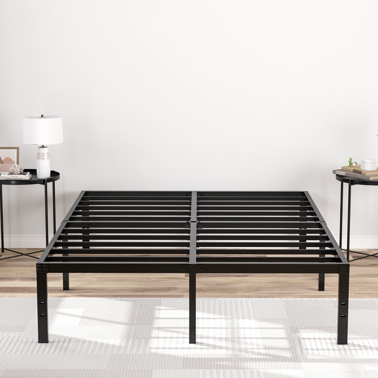 16 Inch Bed Frame, Metal Platform Bed Frame with Steel Slats, Storage Space Under Frame, Easy to Assemble, No Box Spring Needed