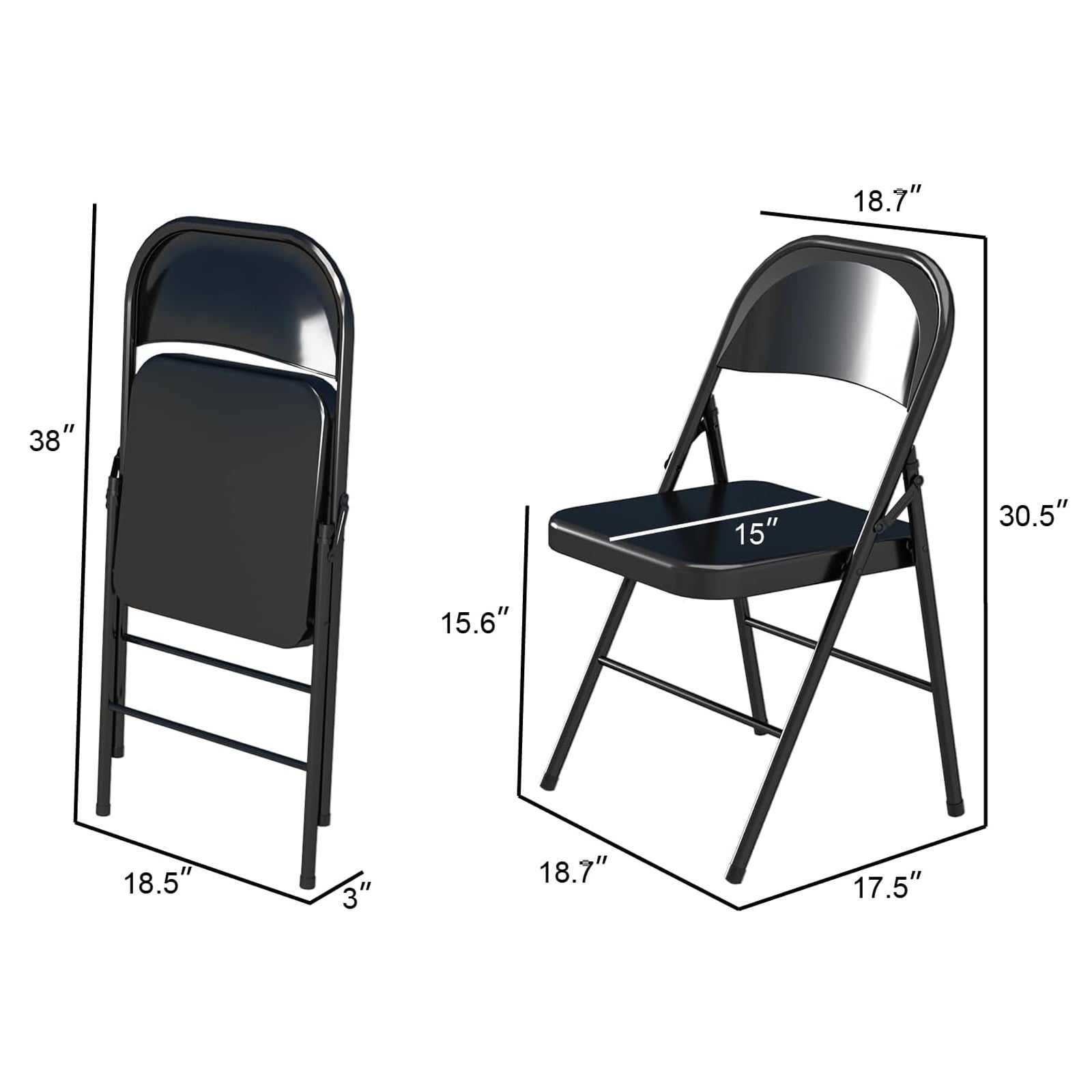 VENI HOME  Bears 500 pounds, folds in 1 second, free replacement for damage in 5 years, 4-pack black folding chairs, metal folding chairs, indoor and outdoor portable steel frame folding chairs, suitable for office wedding parties, terrace catering events