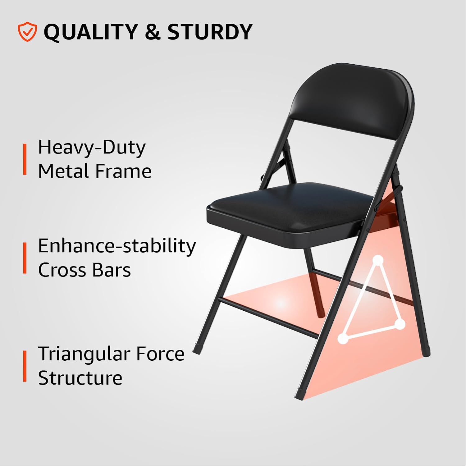 VENI HOME 500 lbs, 1 second fold, 4 pack black, upholstered folding chair with padded seat, metal folding chair