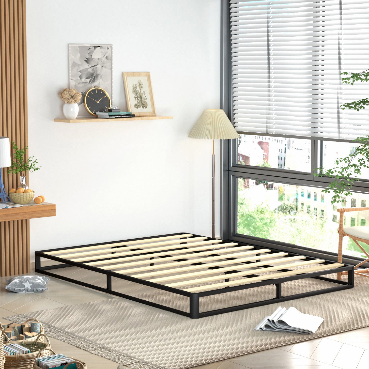 6 Inch Queen Bed Frame Heavy Duty Wood Slat, Metal Platform Bed Frame with Round Corner Legs,No Box Spring Needed, Easy Assembly (Quee)