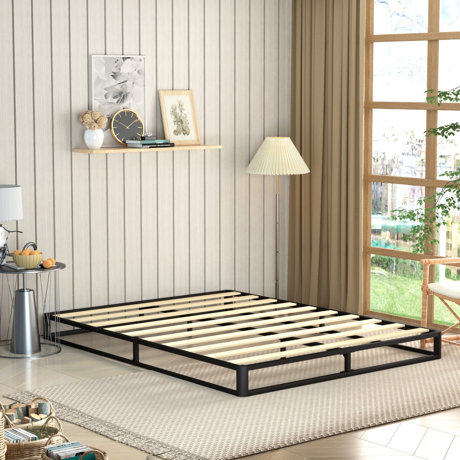 6 Inch Queen Bed Frame Heavy Duty Wood Slat Metal Platform Bed Frame