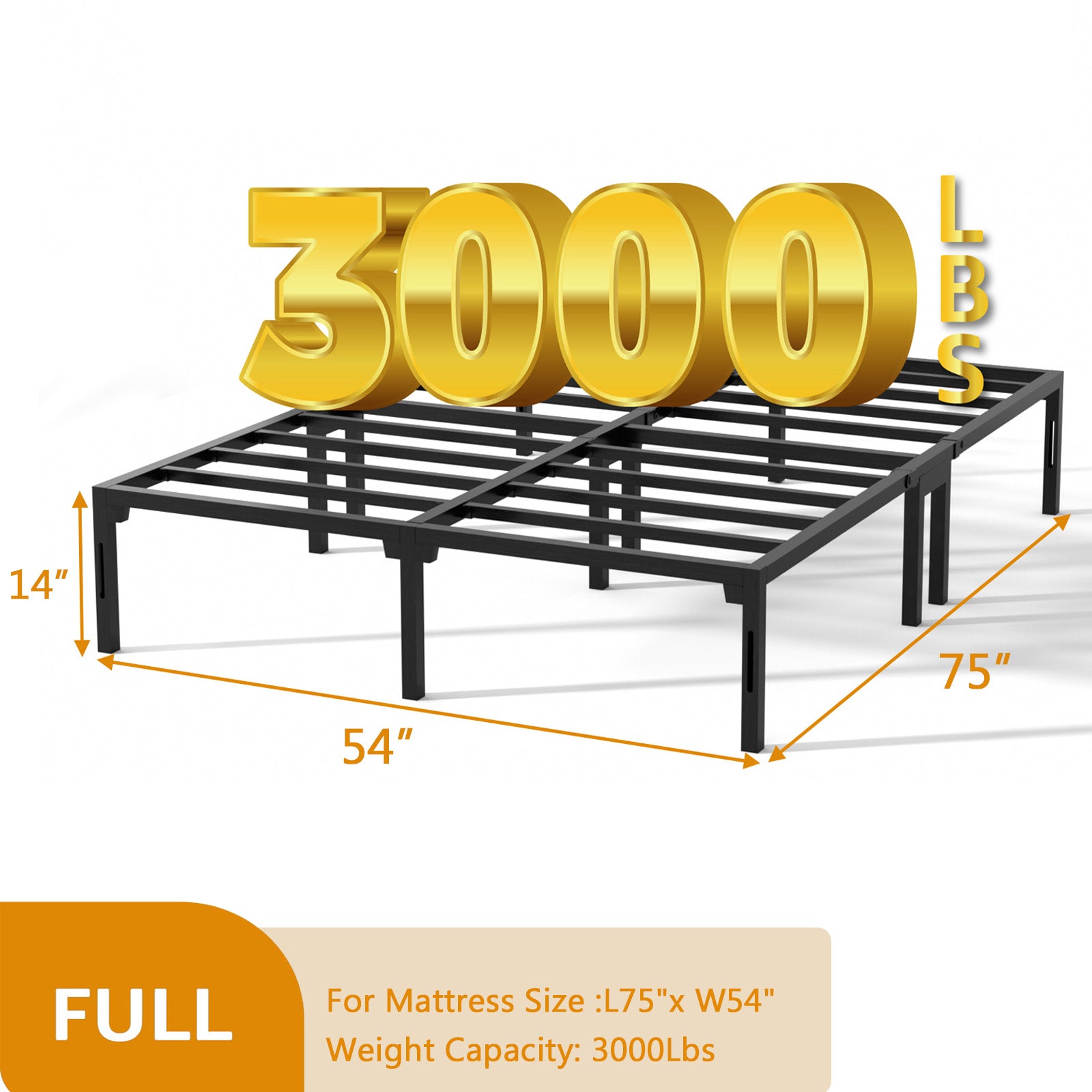 14" bed frame, heavy-duty metal platform bed frame with dual center supports, no box springs required, assembles in 8 minutes or less