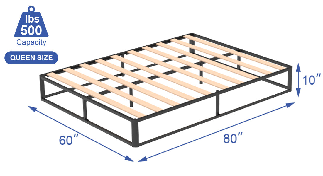 VENI Classic Metal Platform Bed with Wooden Slats