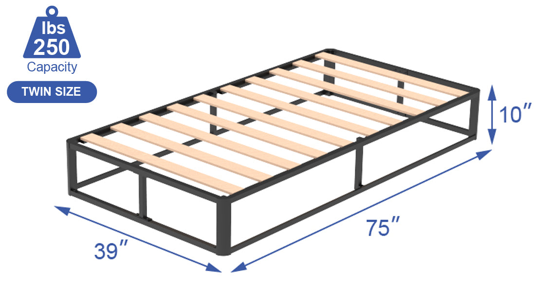 VENI Classic Metal Platform Bed with Wooden Slats