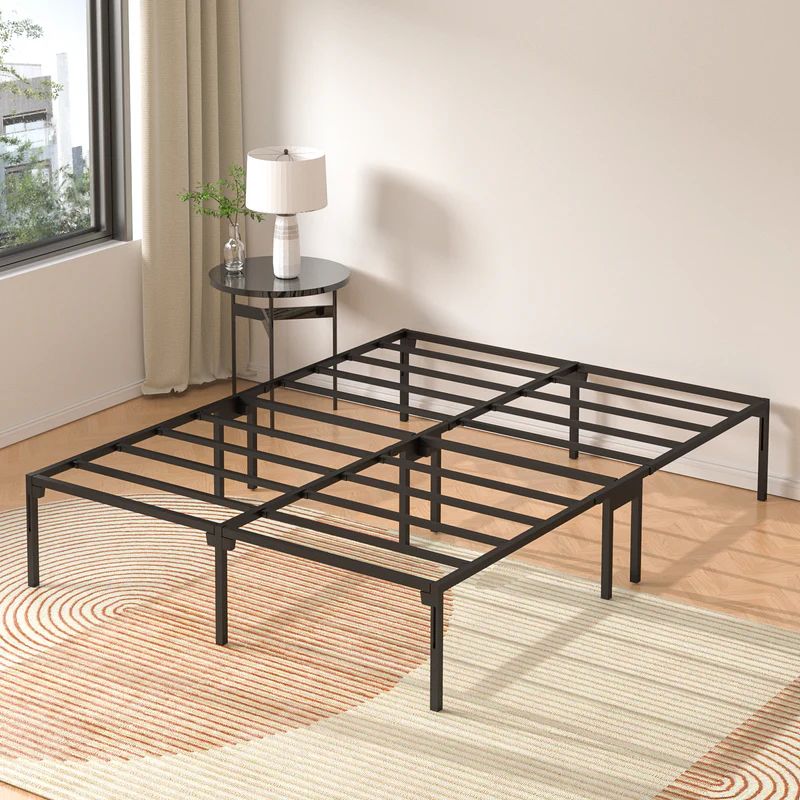 VENI 14 Inch Durable Full Size Metal Bed Frame with Dual Center Supports - Sturdy Construction for Home Use