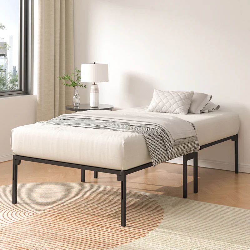 VENI 14 Inch Durable Full Size Metal Bed Frame with Dual Center Supports - Sturdy Construction for Home Use