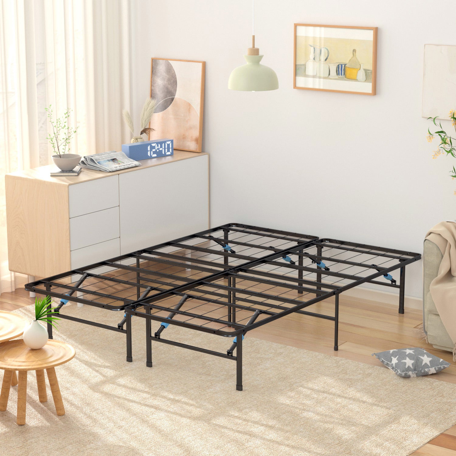 VENI 14 Inch Modern Smart Metal Bed Frame Foldable Mattress Foundation