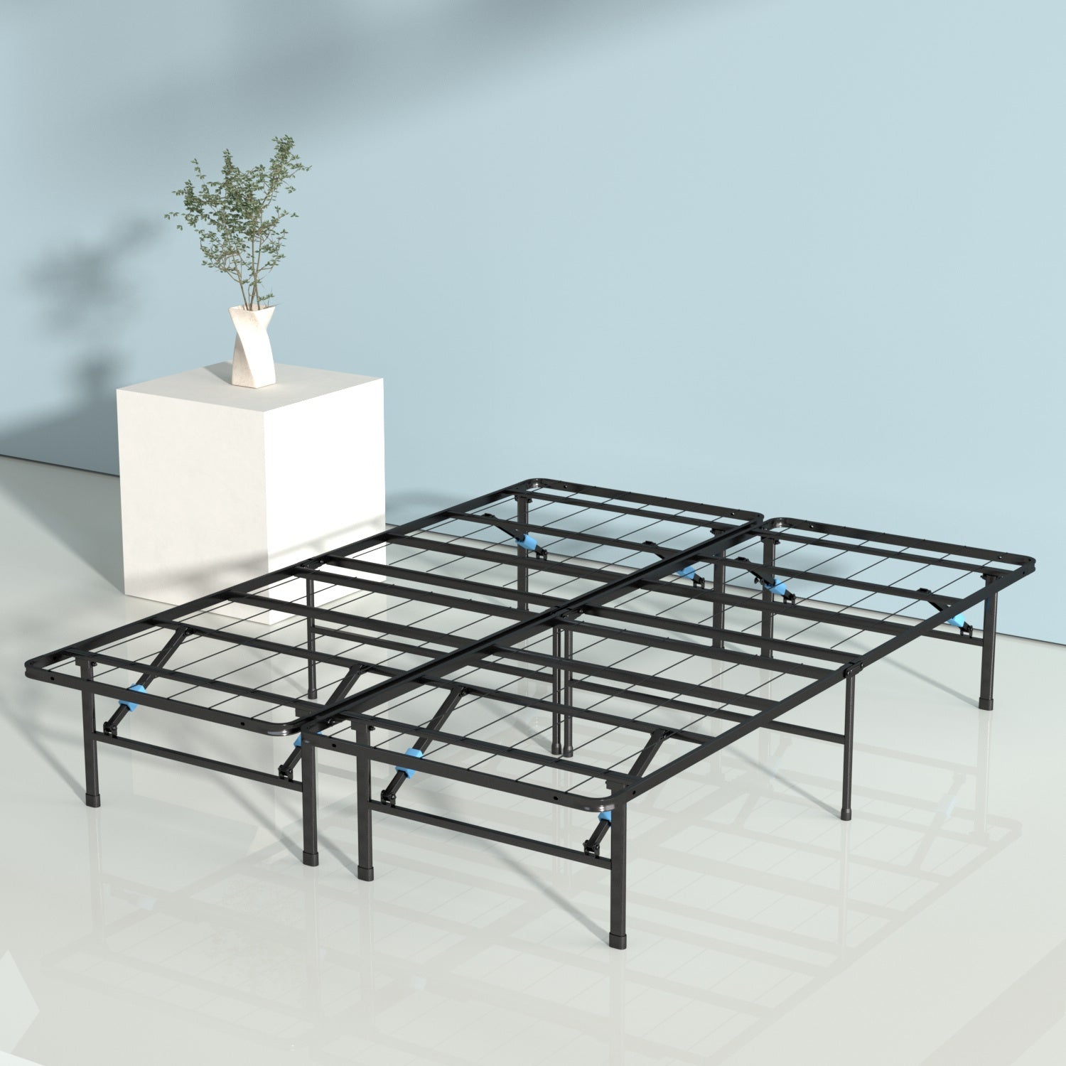 VENI 14 Inch Modern Smart Metal Bed Frame Foldable Mattress Foundation