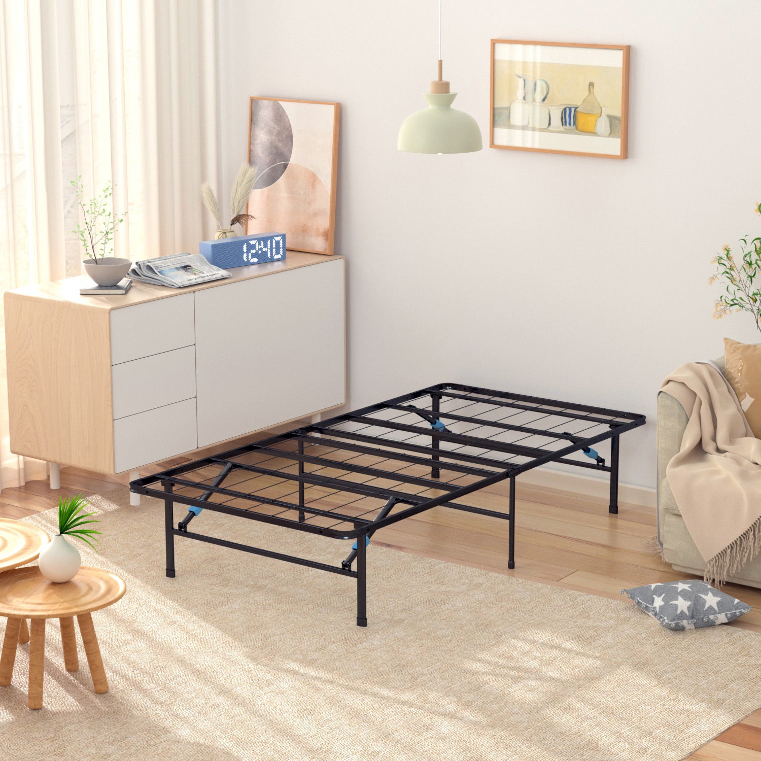 VENI 14 Inch Modern Smart Metal Bed Frame Foldable Mattress Foundation