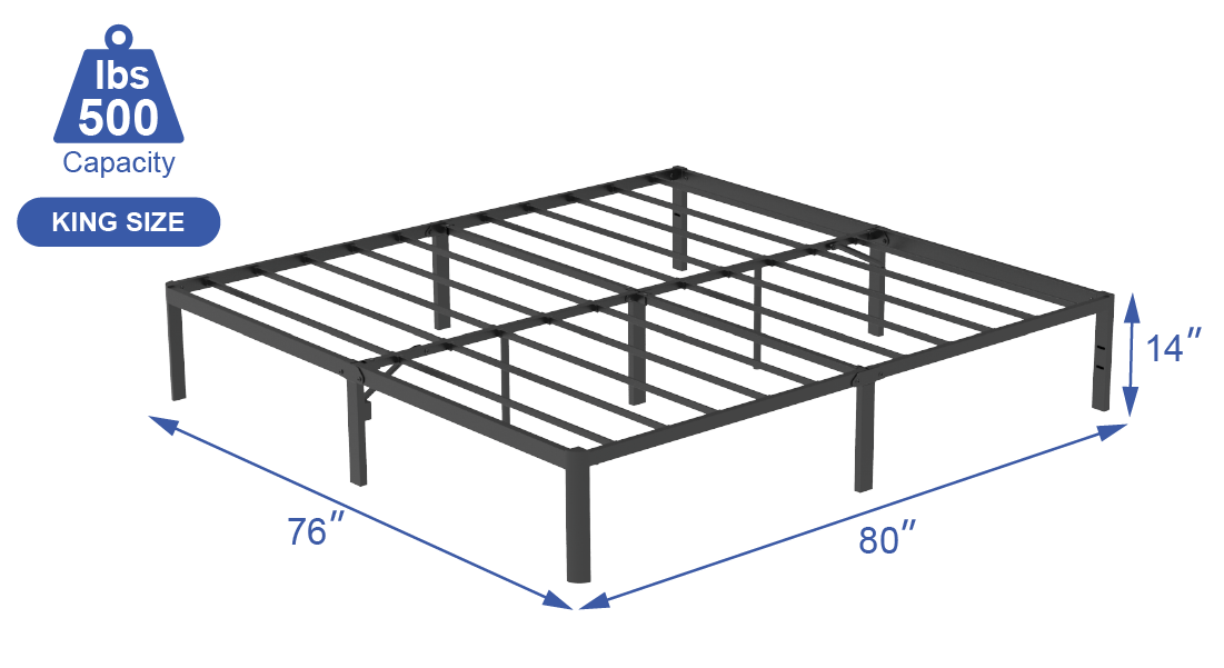 VENI Heavy Duty Steel Rounded Edge Bed Frame with Steel Slats