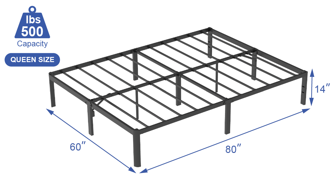 VENI Heavy Duty Steel Rounded Edge Bed Frame with Steel Slats