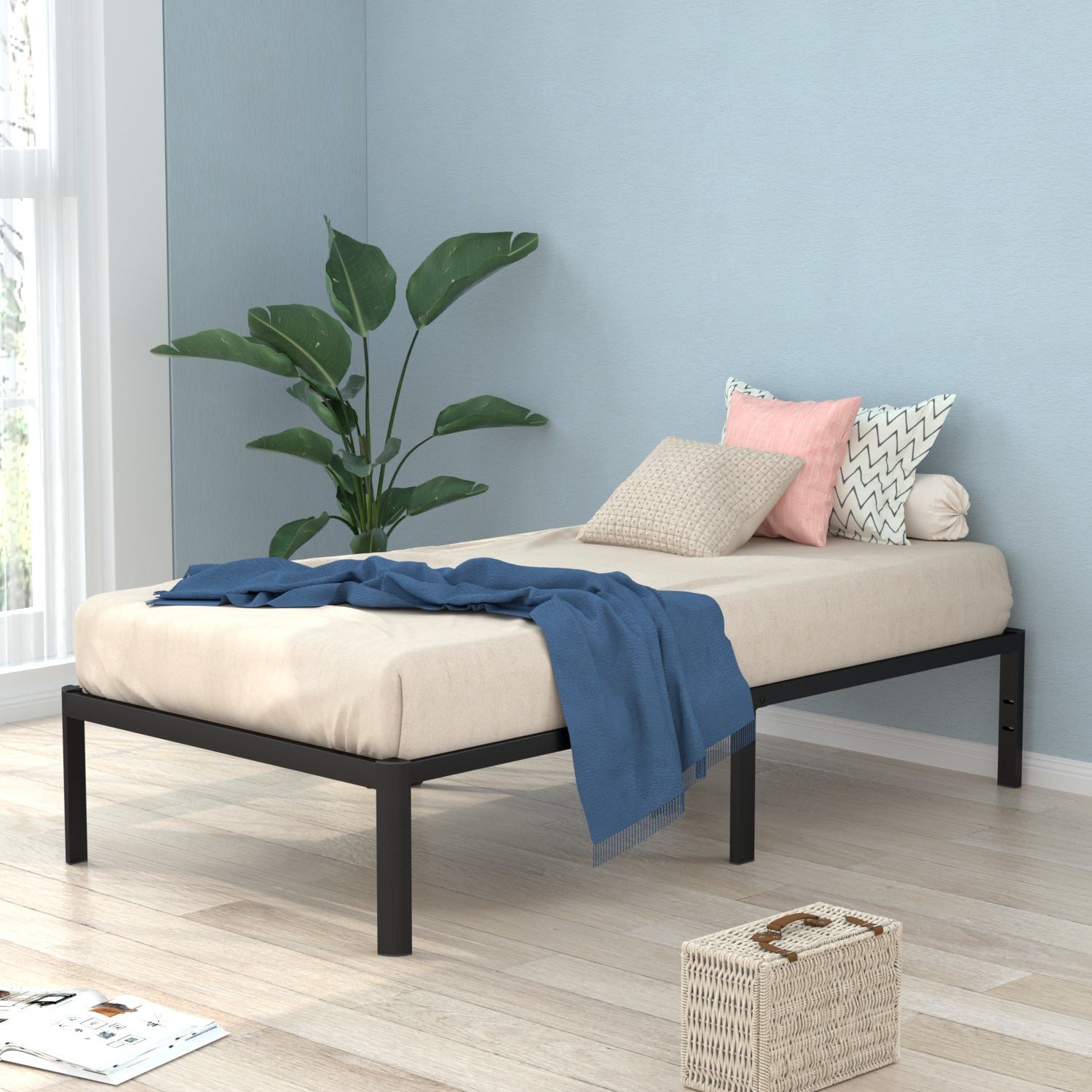 VENI Heavy Duty Steel Rounded Edge Bed Frame with Steel Slats