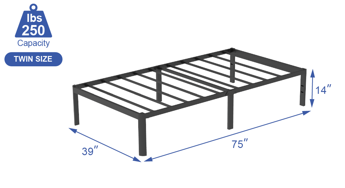 VENI Heavy Duty Steel Rounded Edge Bed Frame with Steel Slats