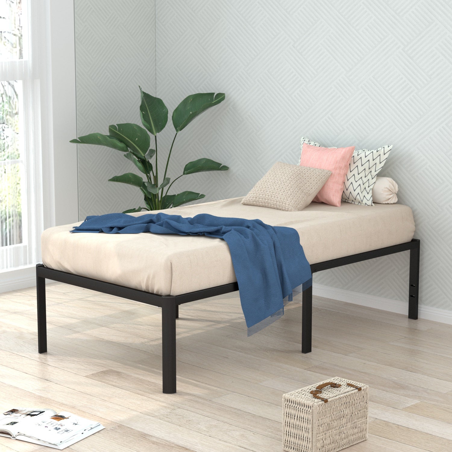 VENI Heavy Duty Steel Rounded Edge Bed Frame with Steel Slats