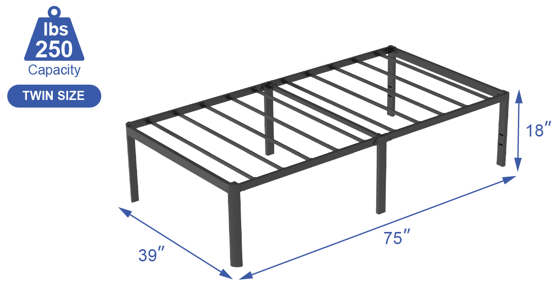 VENI Heavy Duty Steel Rounded Edge Bed Frame with Steel Slats