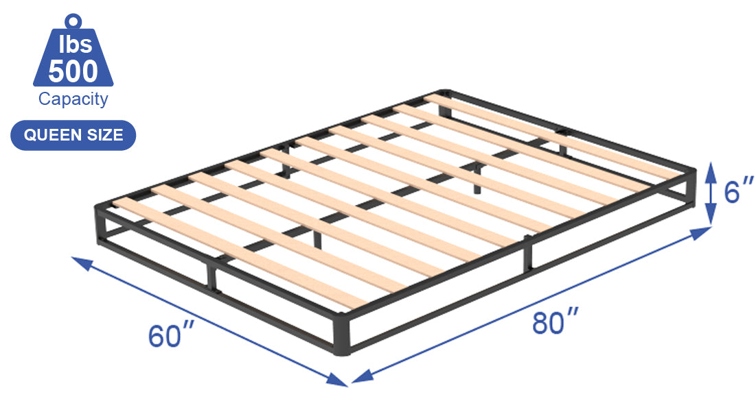 VENI Classic Metal Platform Bed with Wooden Slats
