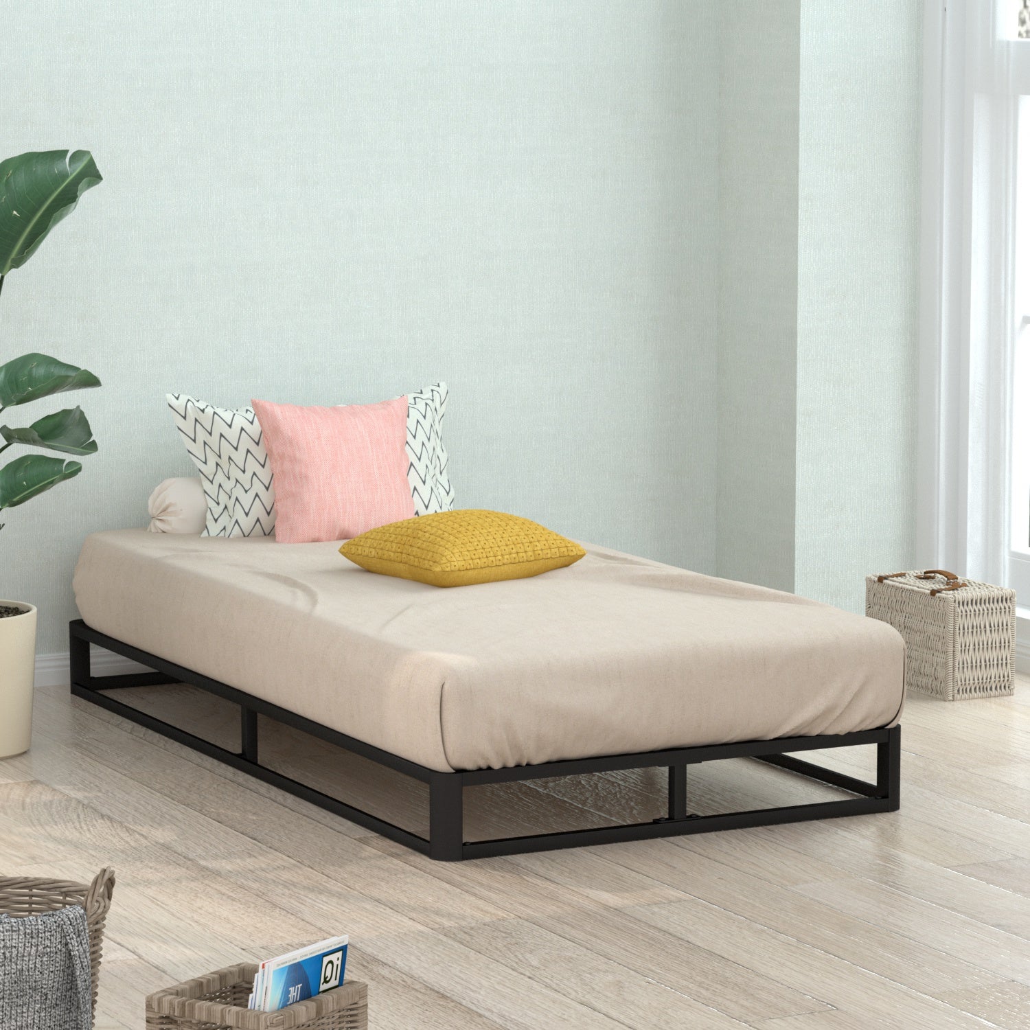 VENI Classic Metal Platform Bed with Wooden Slats