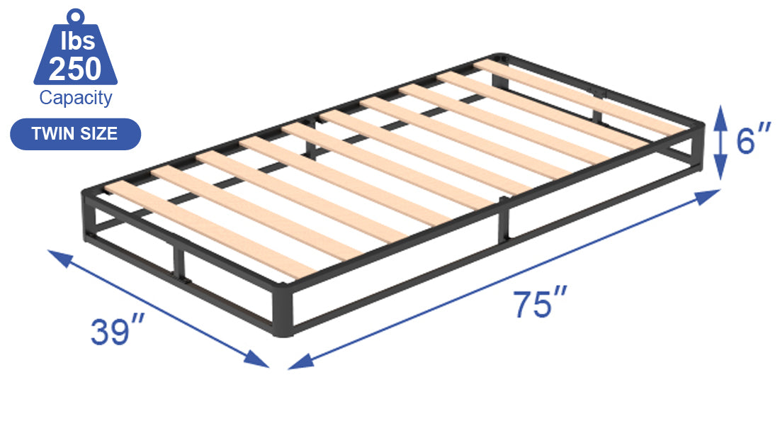 VENI Classic Metal Platform Bed with Wooden Slats