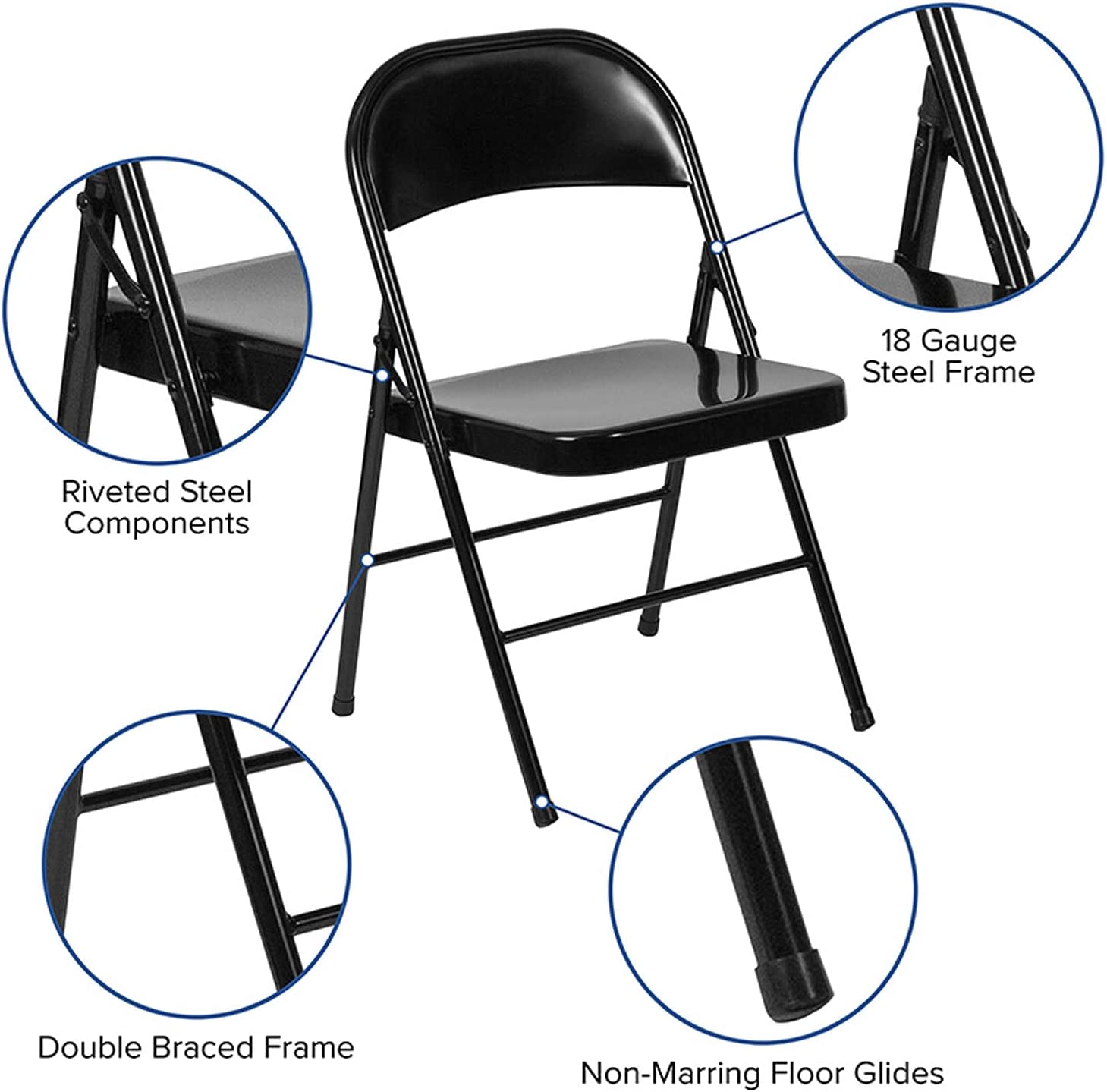 VENI HOME 4 Pack All-Steel Double Braced Metal Folding Chair