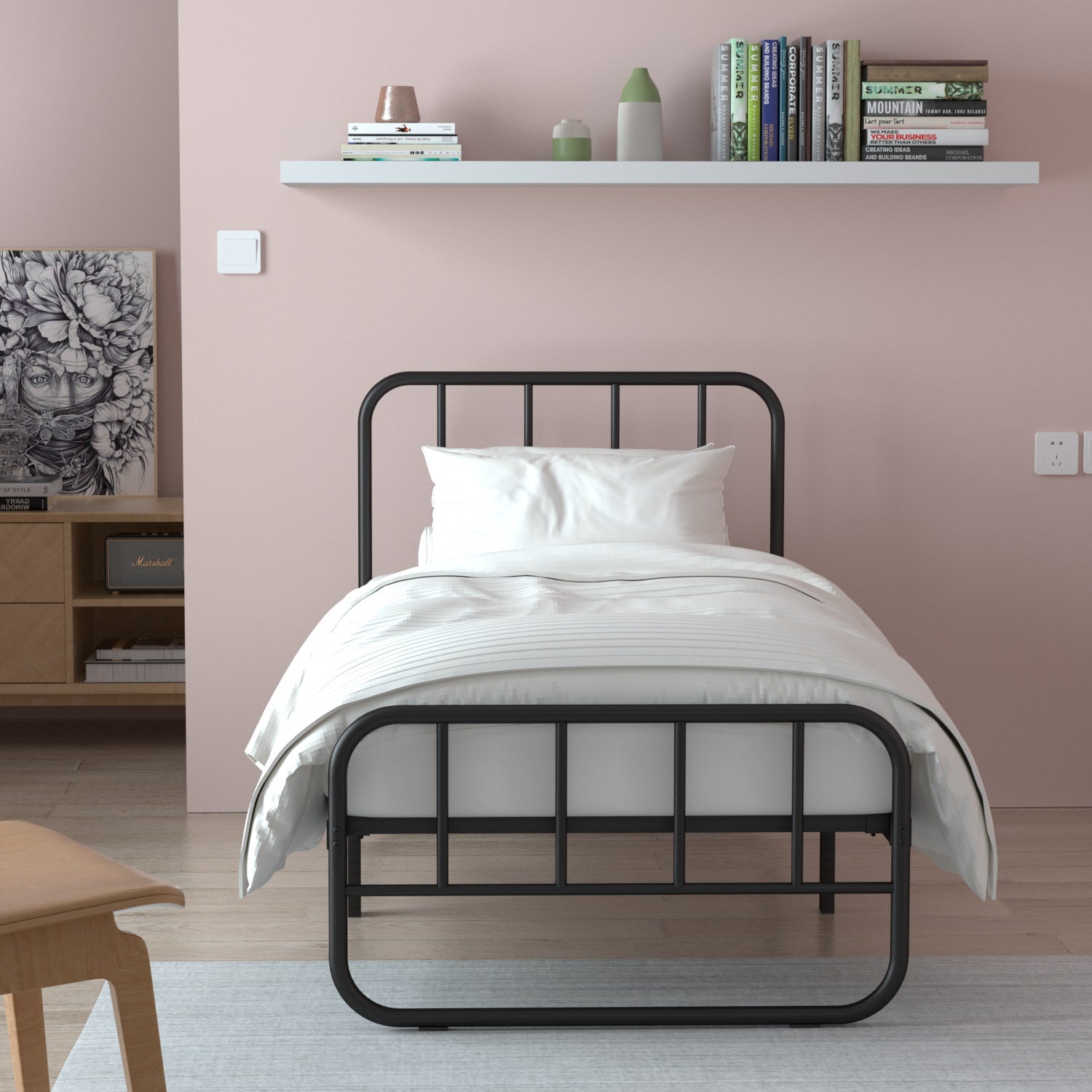 VENI Metal Bed Frame with Headboard Easy to Assemble