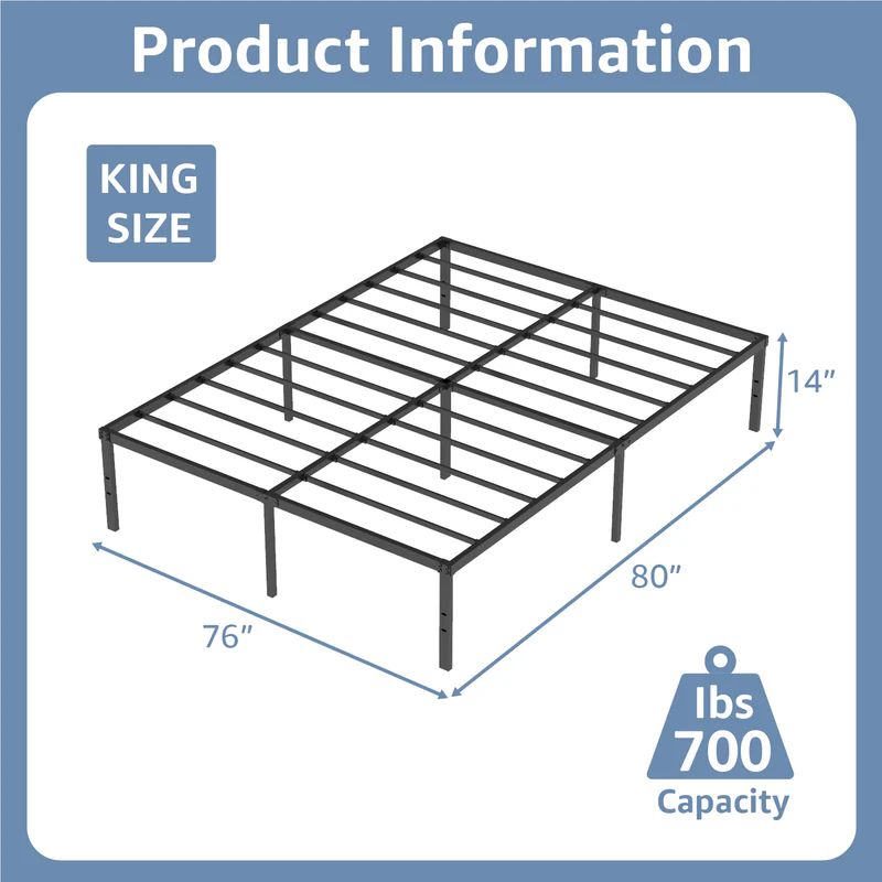 VENI Simple Metal Bed Frame: 14 Inch Minimalist Design