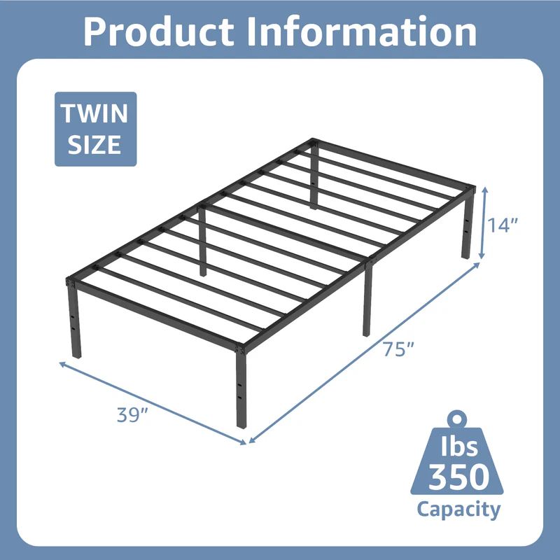 VENI Simple Metal Bed Frame: 14 Inch Minimalist Design