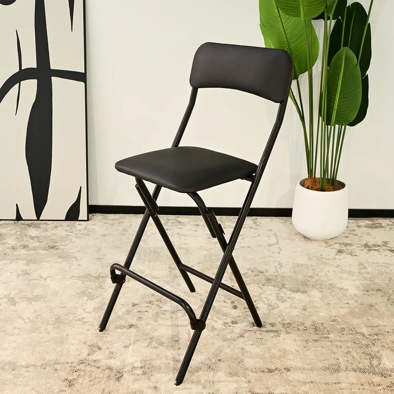 VENI Tall Black&White Iron Frame Folding Bar Chair