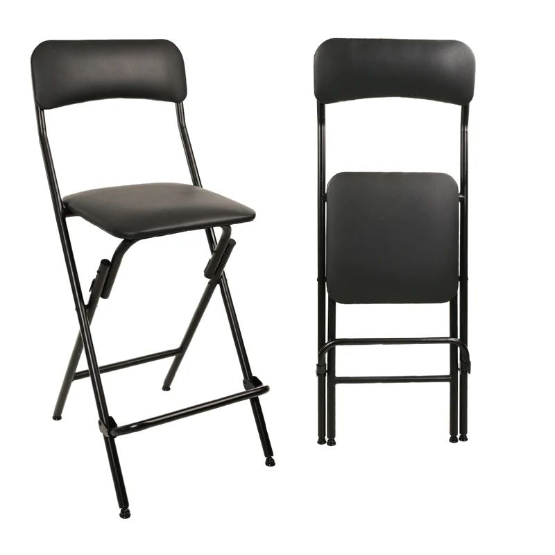 VENI Tall Black&White Iron Frame Folding Bar Chair