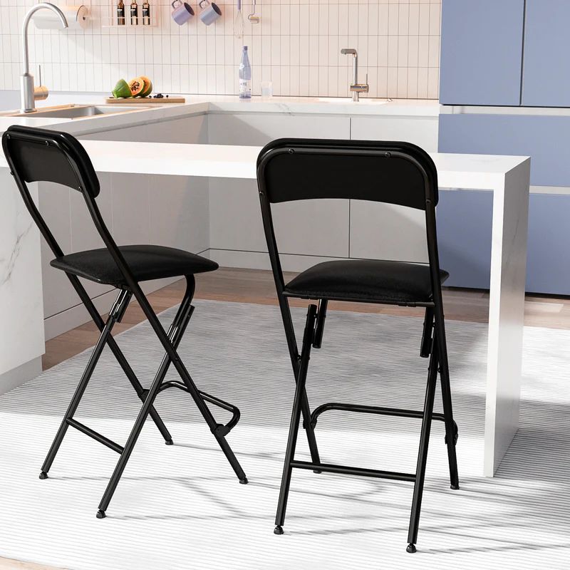 VENI Tall Black&White Iron Frame Folding Bar Chair