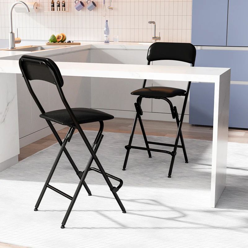 VENI Tall Black&White Iron Frame Folding Bar Chair